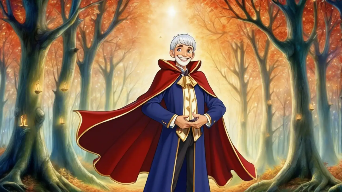 Enchanting Merlin Magician Smiling in a Serene Forest