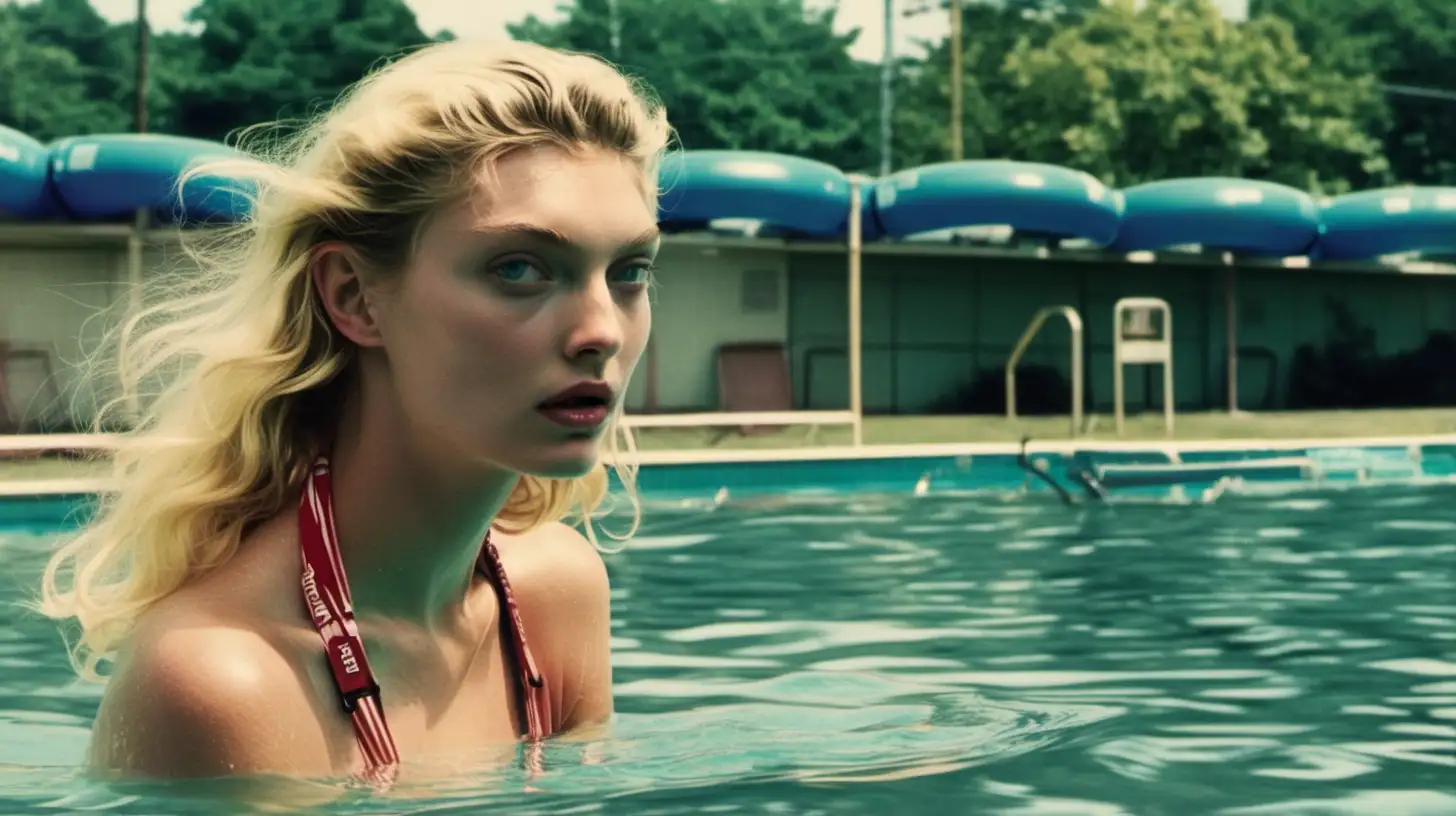 Elsa Hosk in 1980s stranger things swimming in a public pool
