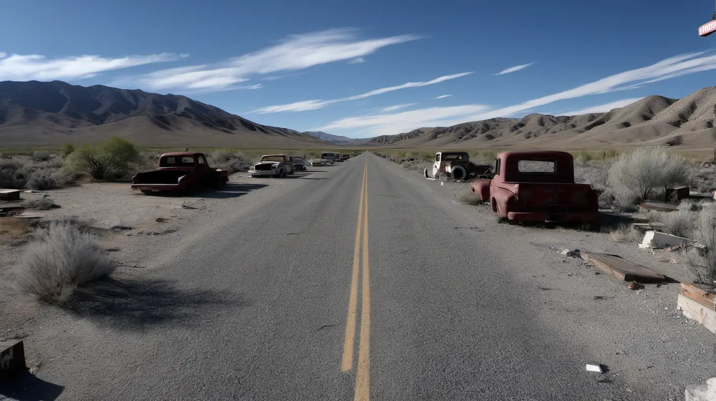 Deserted Nevada Ghost Town Along a Vast Road