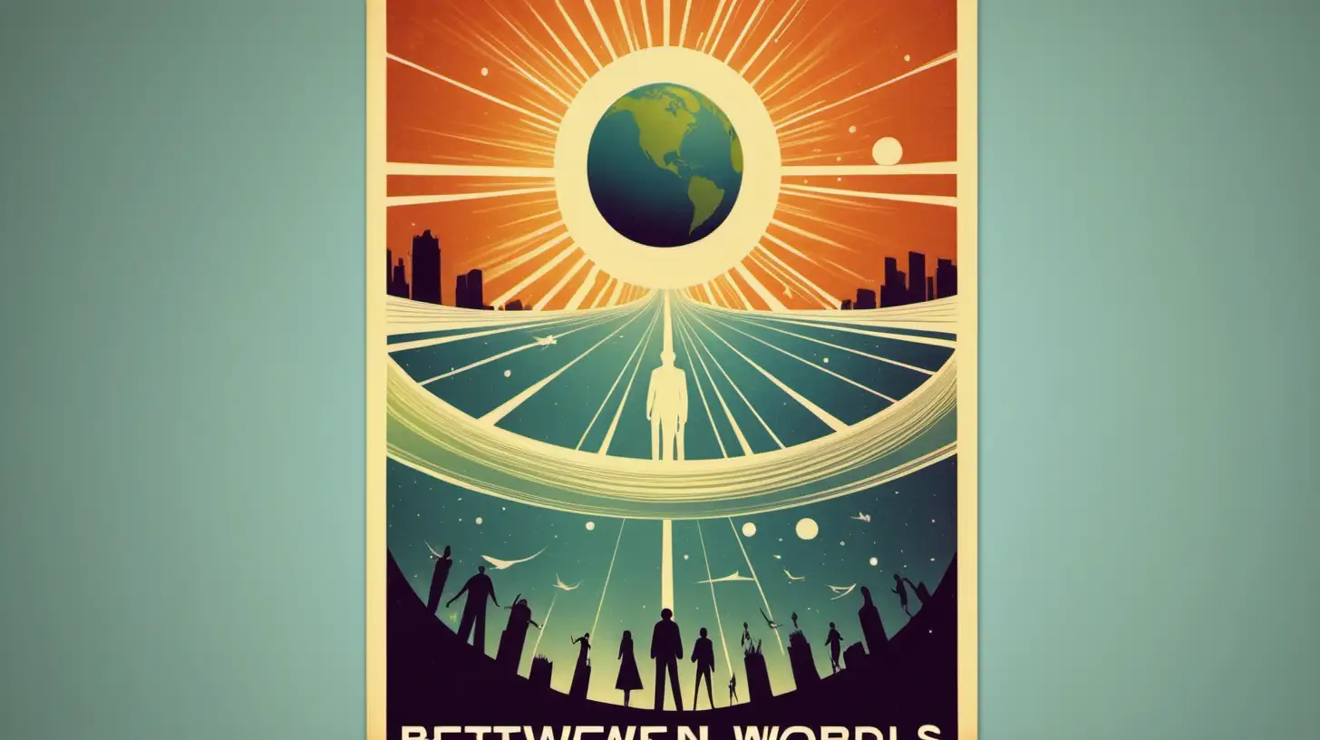 
Design a 60s-style poster using the image above and the worlds "between two worlds" in the poster