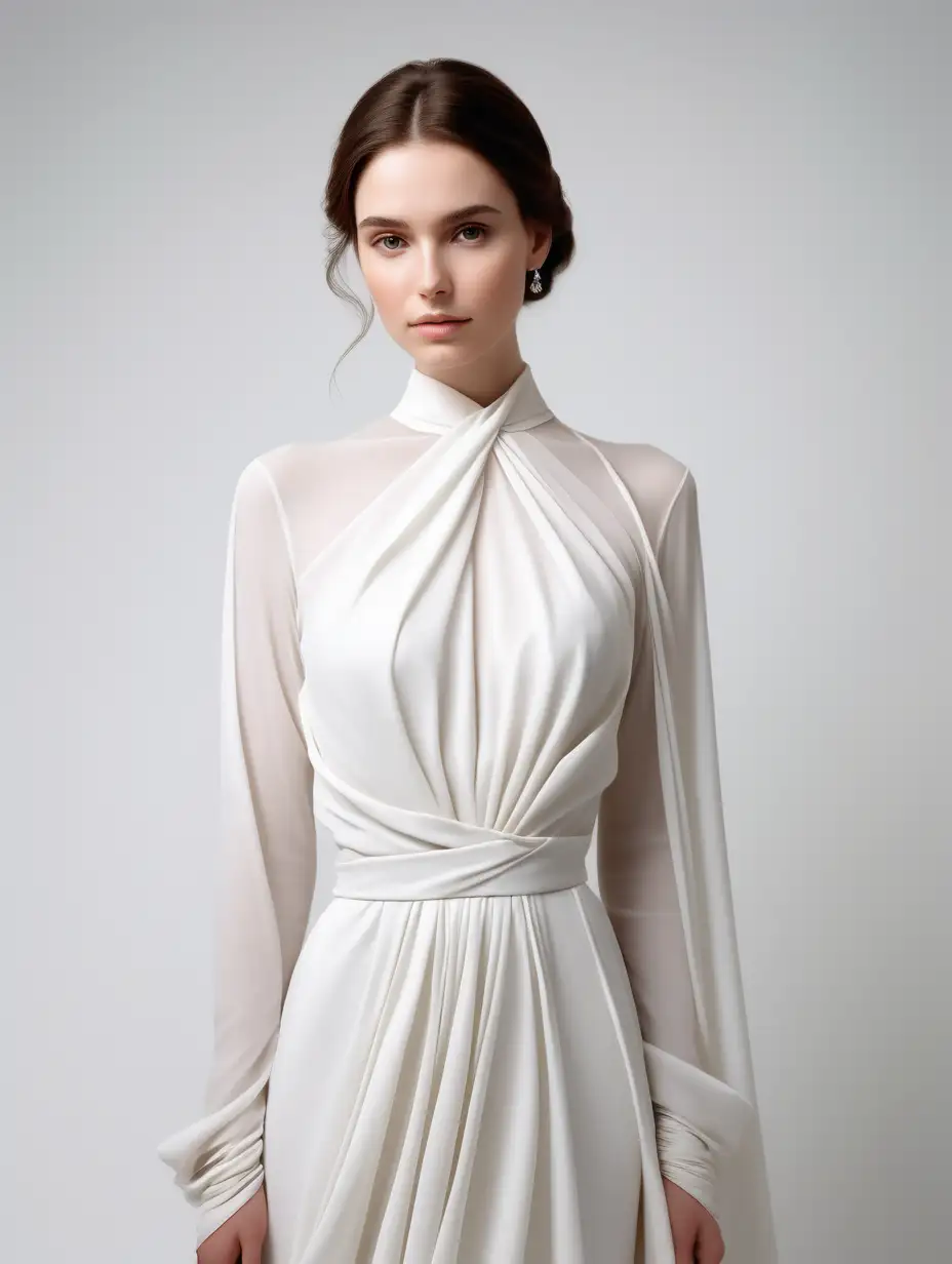 Elegant Bridal Fashion Portrait in HighNeck Georgette Gown