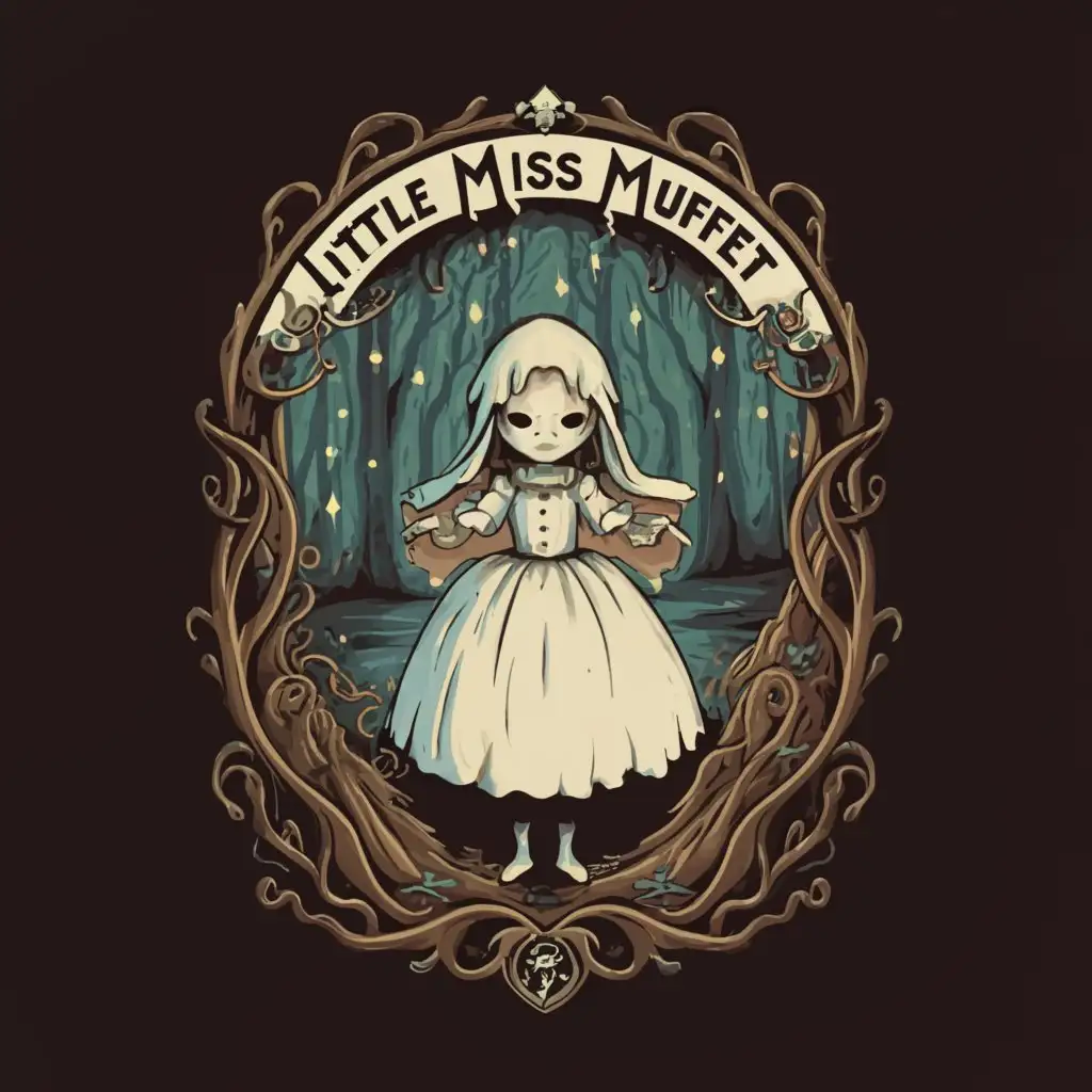 LOGO-Design-For-The-Ghost-of-Little-Miss-Muffet-Eerie-Ghost-Girl-in-Woods-on-Clear-Background