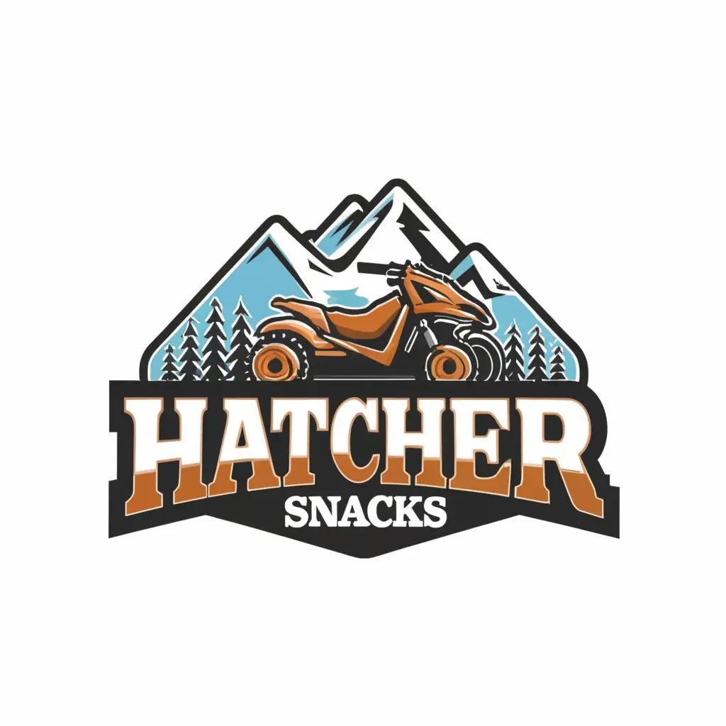 LOGO-Design-for-Hatcher-Snacks-Adventureinspired-Emblem-with-Mountain-and-ATV