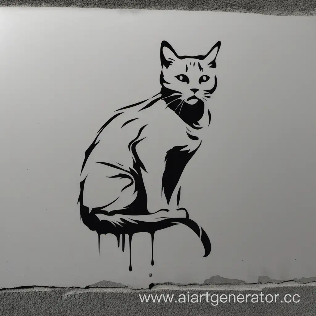 Charming-Stencil-Drawing-Outdoor-Wall-Art-Featuring-a-Cat