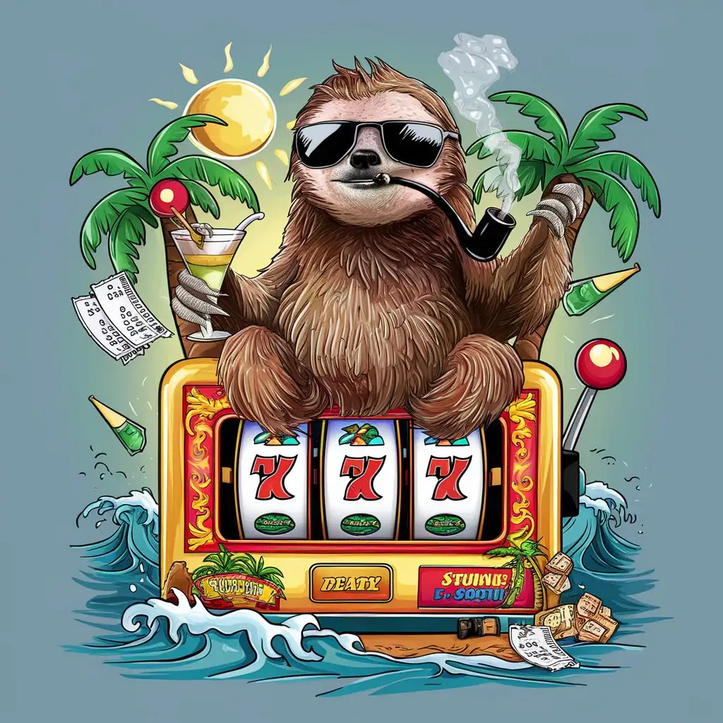 smoking sloth playing slot machine 