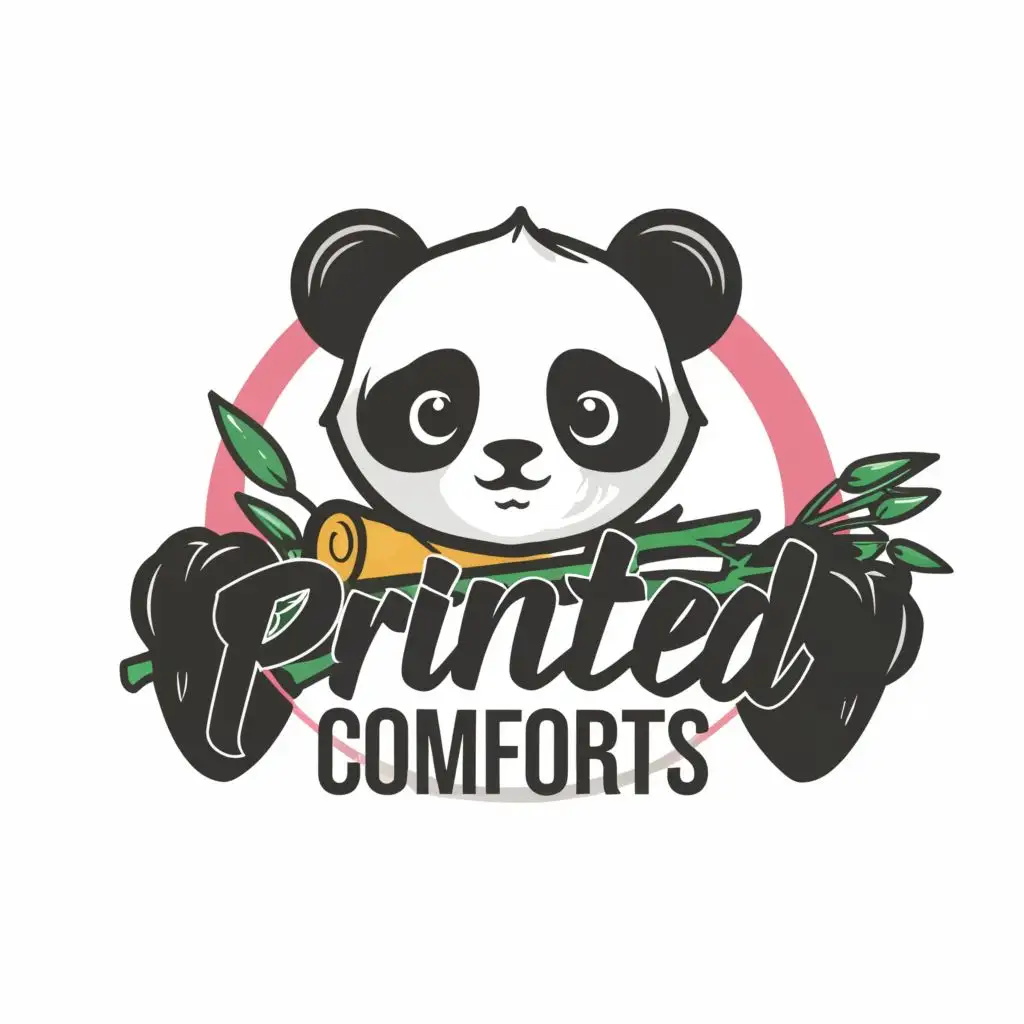 logo, Panda, with the text "PrintedComforts", typography