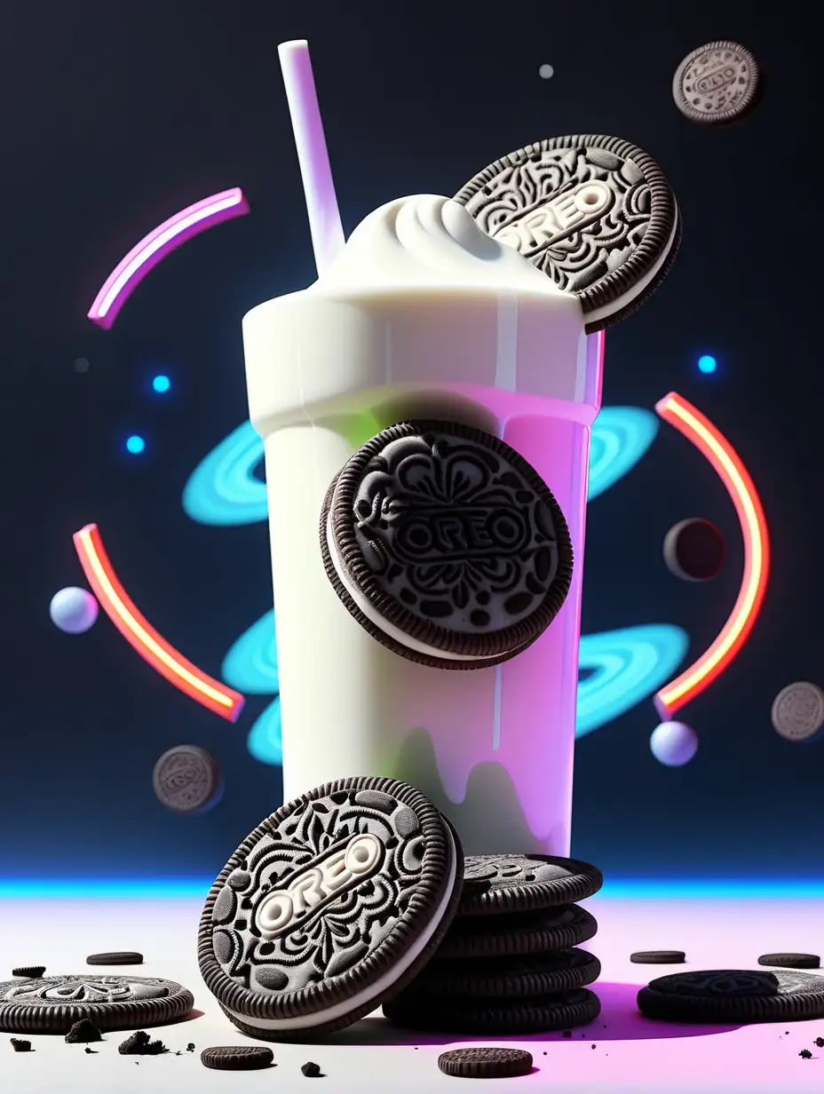 Neon Oreo Cookies and Milk in Space