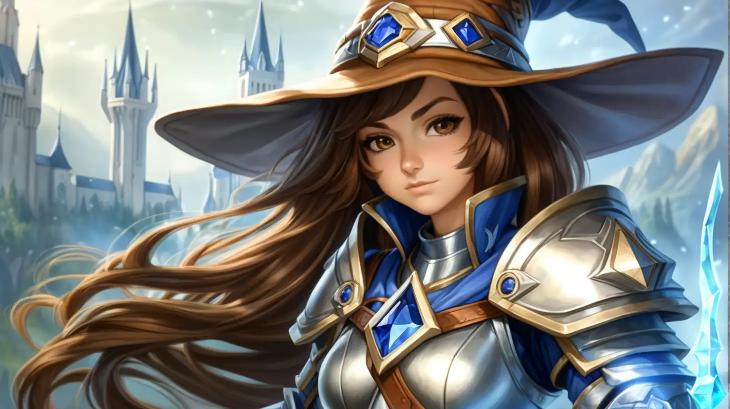 Sapphire Spellblade Heroic Woman with Silvery Steel Armor and Wizard Hat