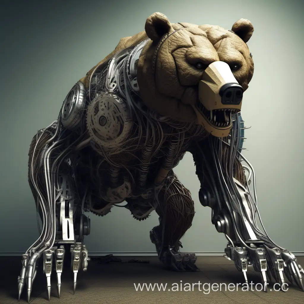 Mechanical-Giant-Bear-Roaming-Within-Earths-Roots