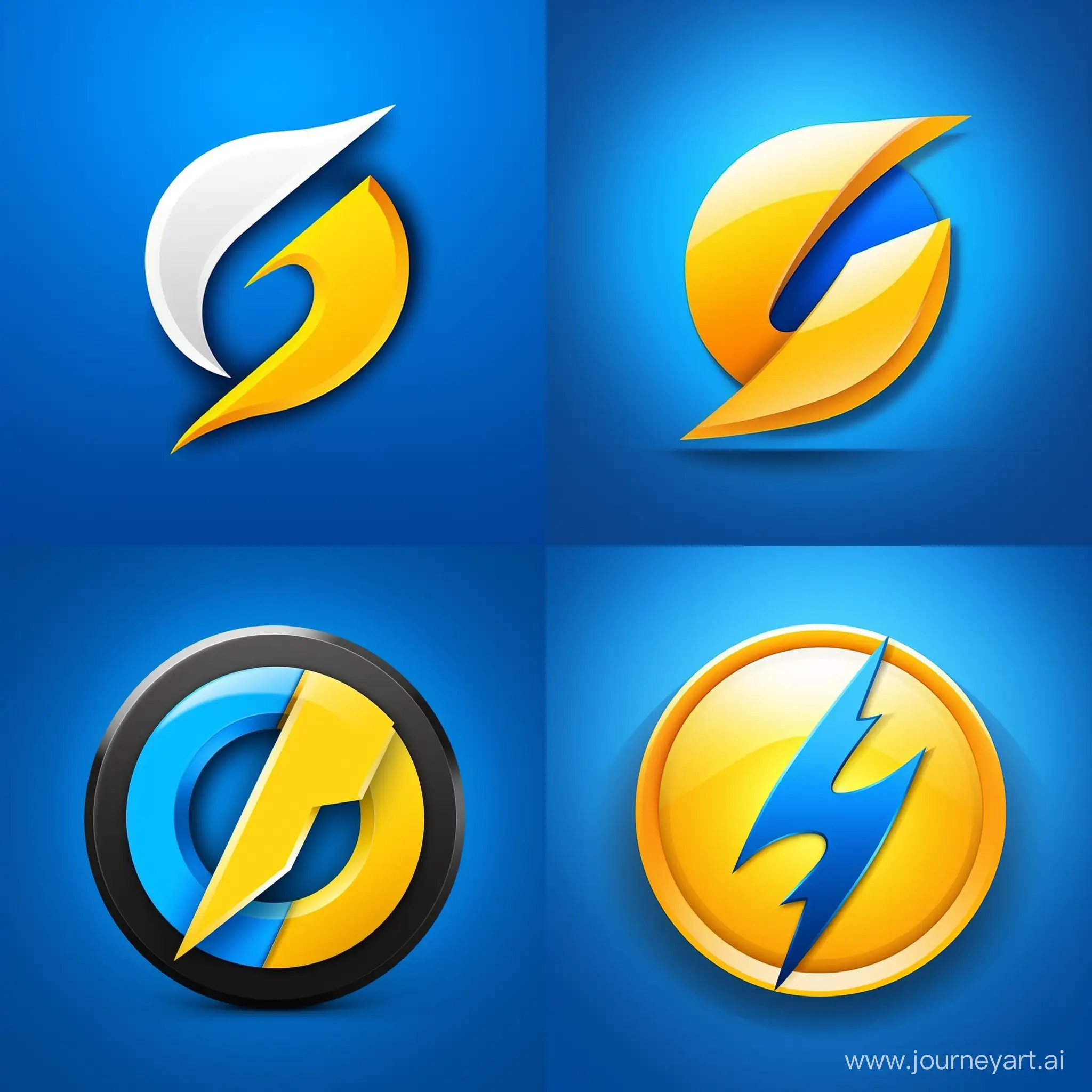Create a flat vector, illustrative-style abstract concept logo design for a battery-saving app named 'PowerPro'. Incorporate the shapes of a lightning bolt and a battery icon merging together to represent the app's ability to optimize power usage. Use bold blue and electric yellow colors to invoke a sense of energy against a white background. Do not show any realistic photo detail shading.