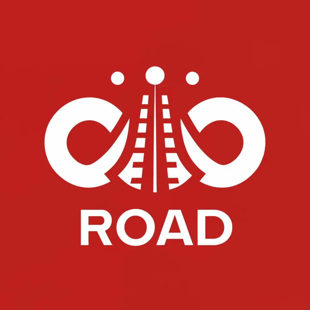 a logo design,with the text "Road", main symbol:Concise lines, combining the dots and infinity of the highway, adding dots on the lines, thickening the lines, red background with white text.,Minimalistic,be used in Internet industry,clear background