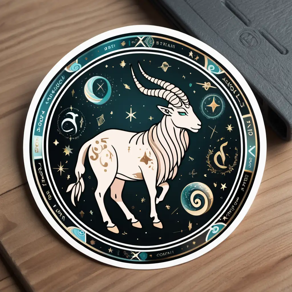 Capricorn Zodiac Sign Sticker with Celestial Elements