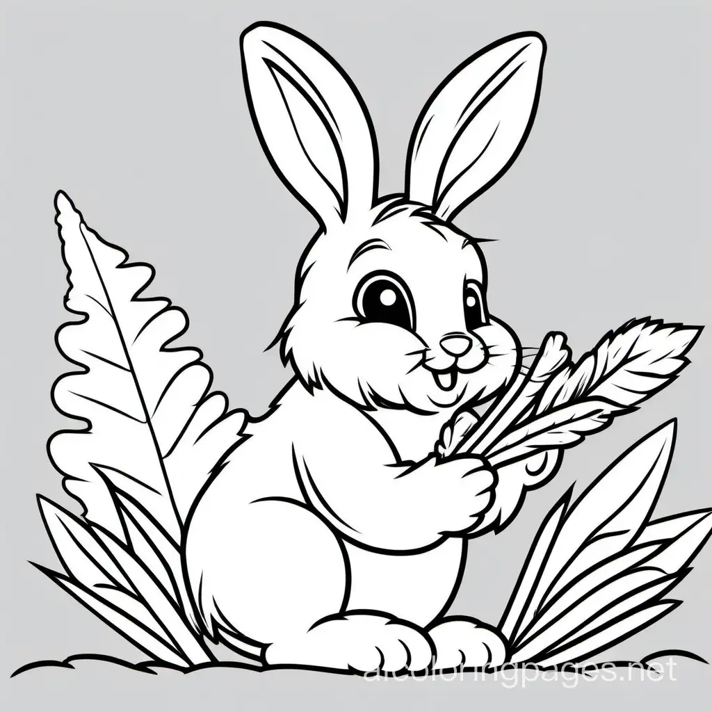 Fluffy-Rabbit-Enjoying-a-Carrot-in-Black-and-White-Line-Art-Coloring-Page