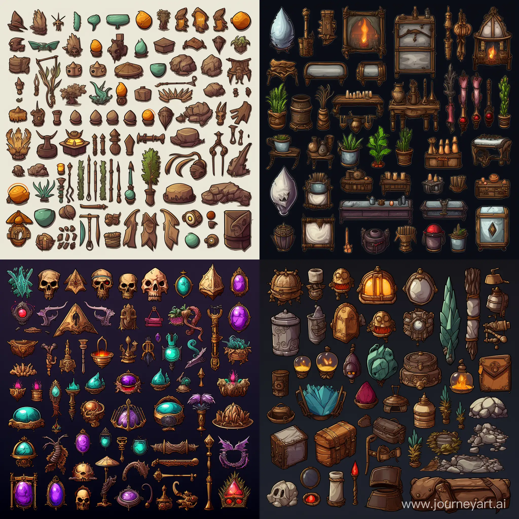 multiple item spritesheet, rpg items, treasures