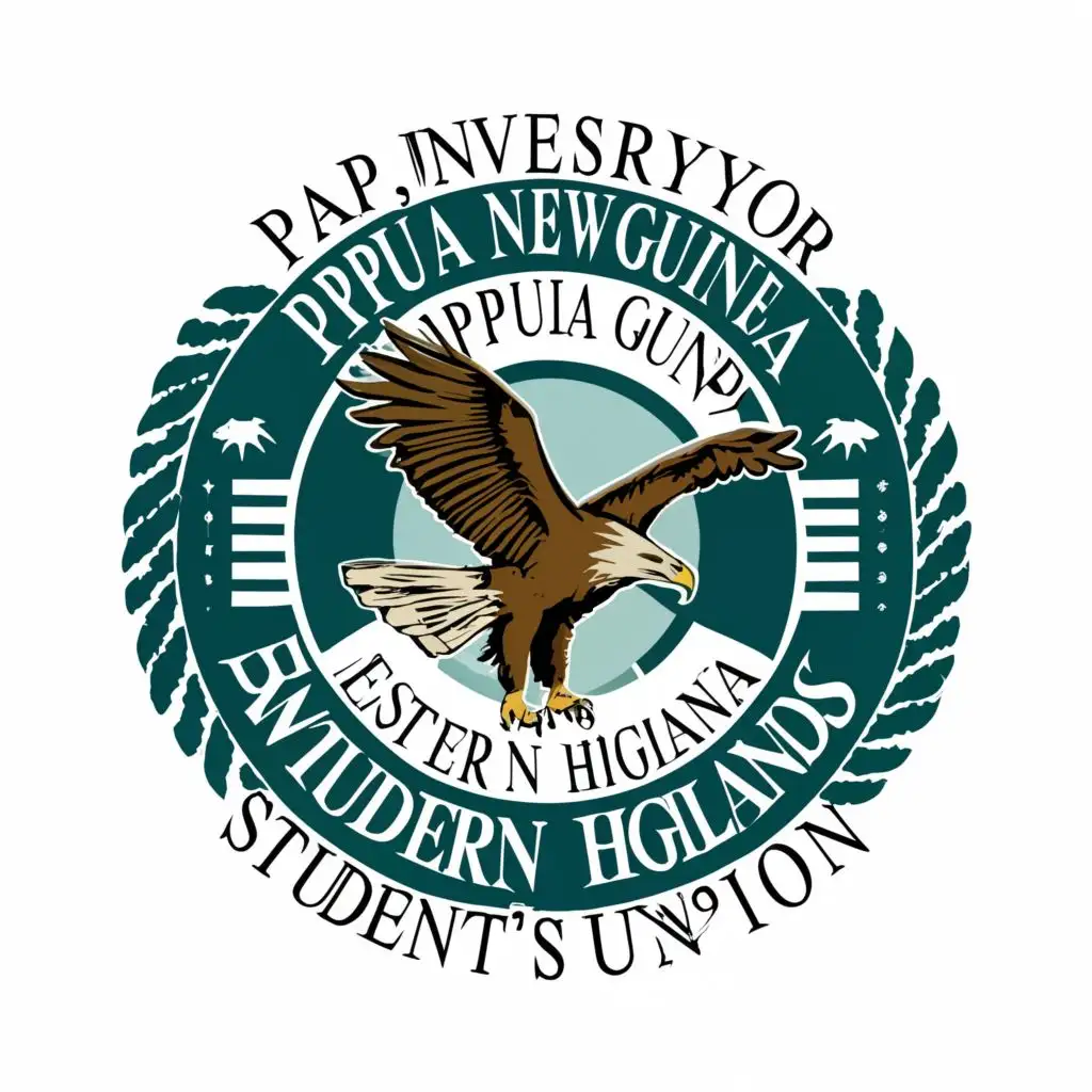 a logo design,with the text "University of Papua New Guinea
Western Highlands Students' Union", main symbol:Circle with an eagle on the background. Only use the colour green, white, blue and black in its design,Moderate,be used in Education industry,clear background