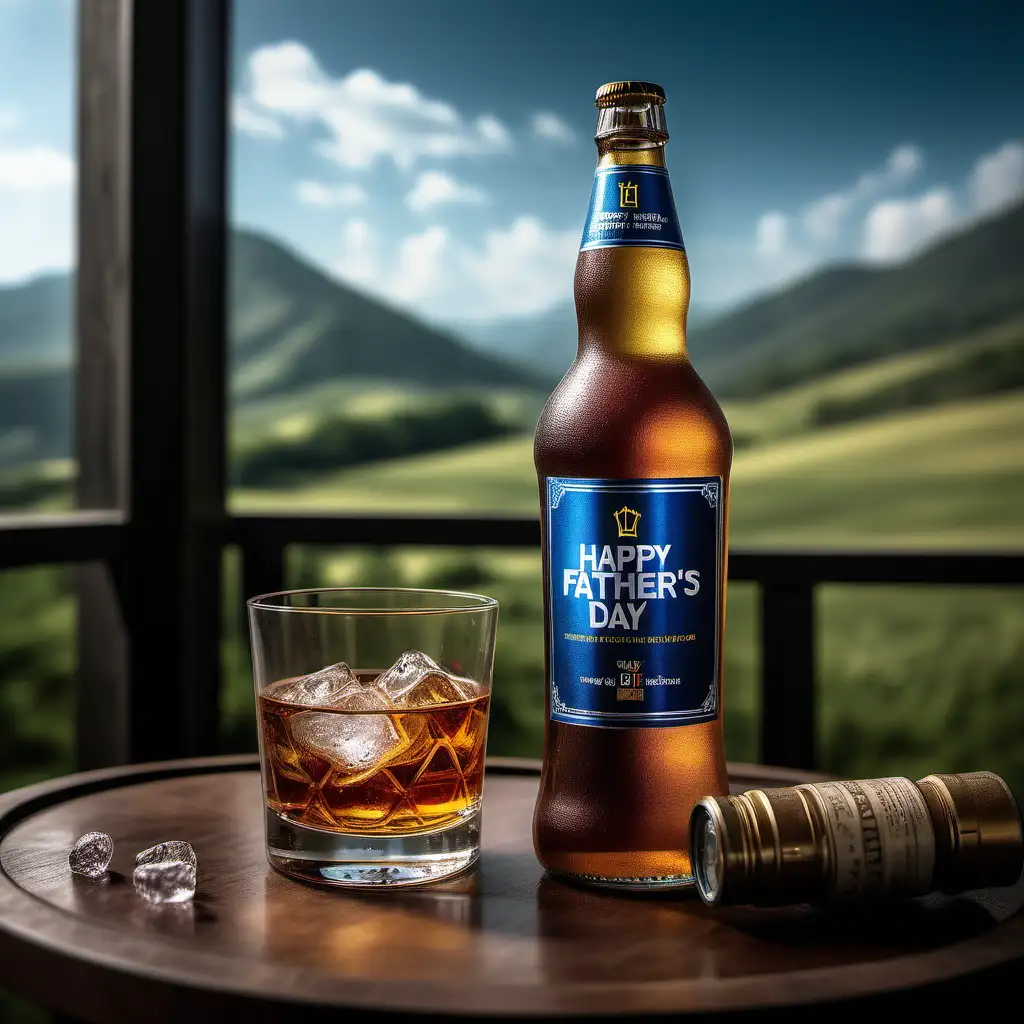 Happy Fathers Day Celebration with Expensive Liquor in Stunning Landscape Photography