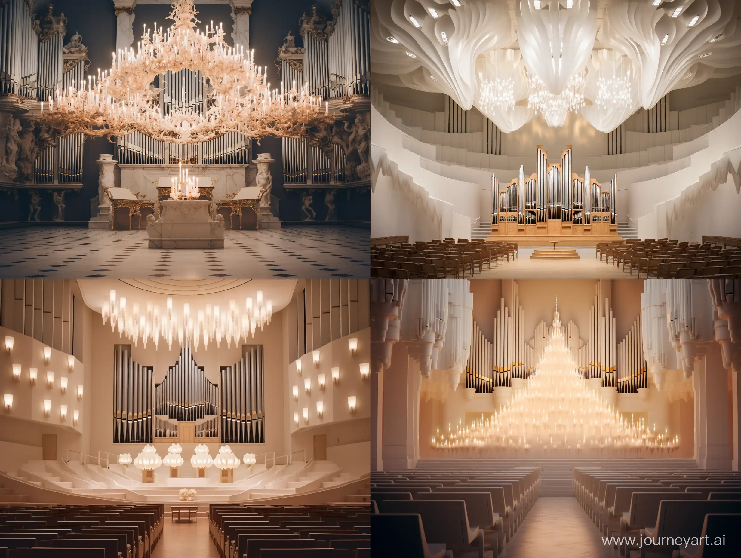 Elegant-Organ-Performance-in-a-White-Concert-Hall-by-Candlelight