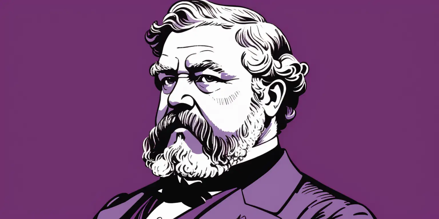 cartoon of Chester A. Arthur with a solid purple red background