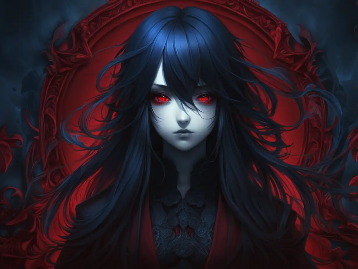 Dark Manipulation Enigmatic Woman in Red and Blue Anime