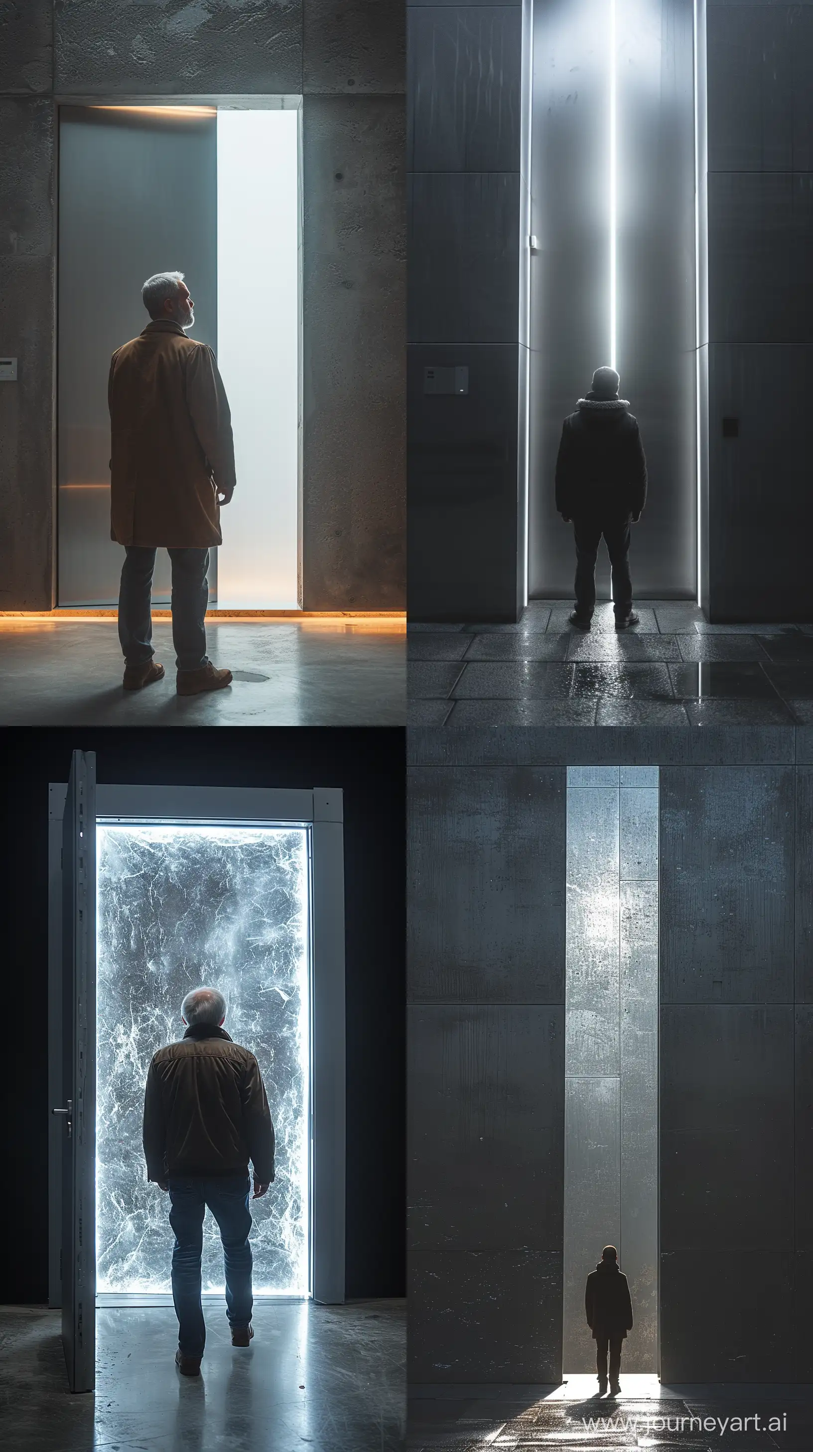 Man-Entering-Illuminated-Gray-Aluminum-Doorway