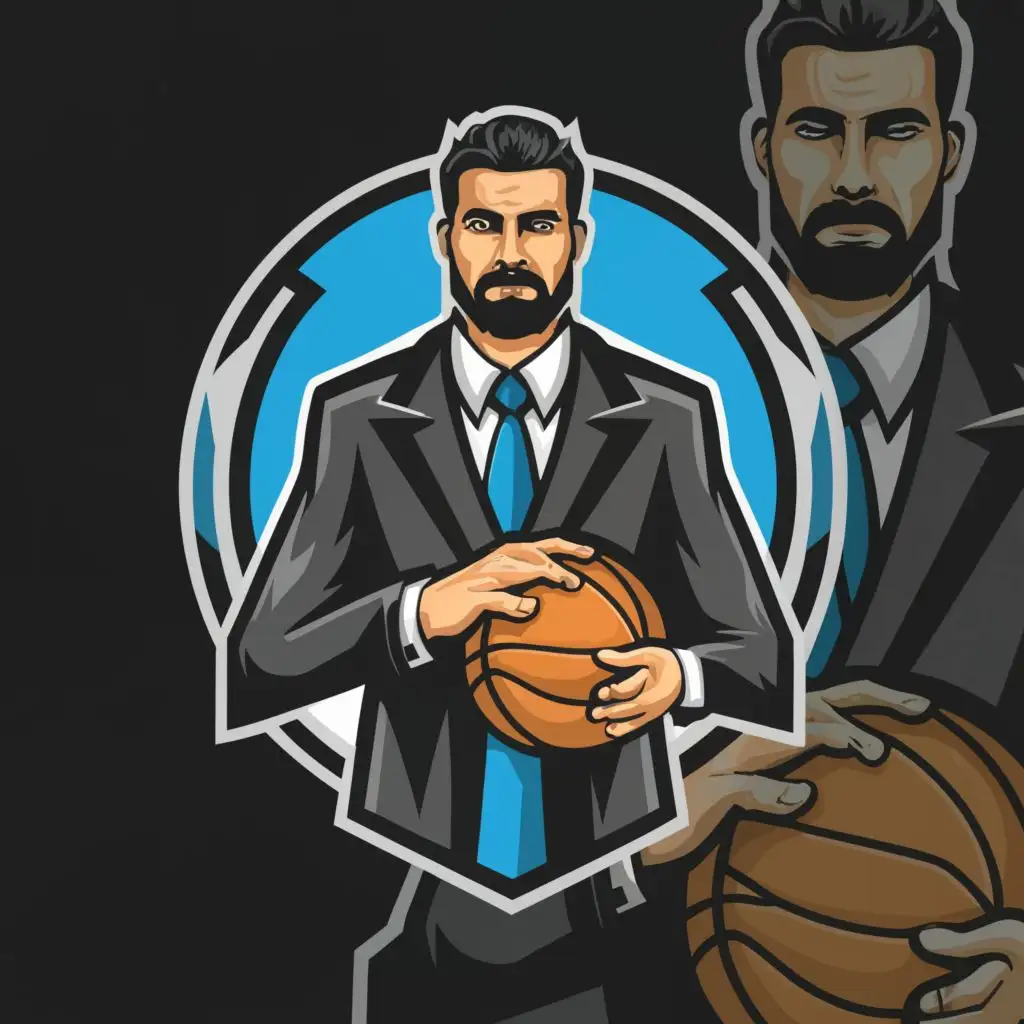 a logo design,with the text "Businessmen", main symbol:Sophisticated business man wearing a suit holding a basketball in their hand.,complex,be used in Sports Fitness industry,clear background