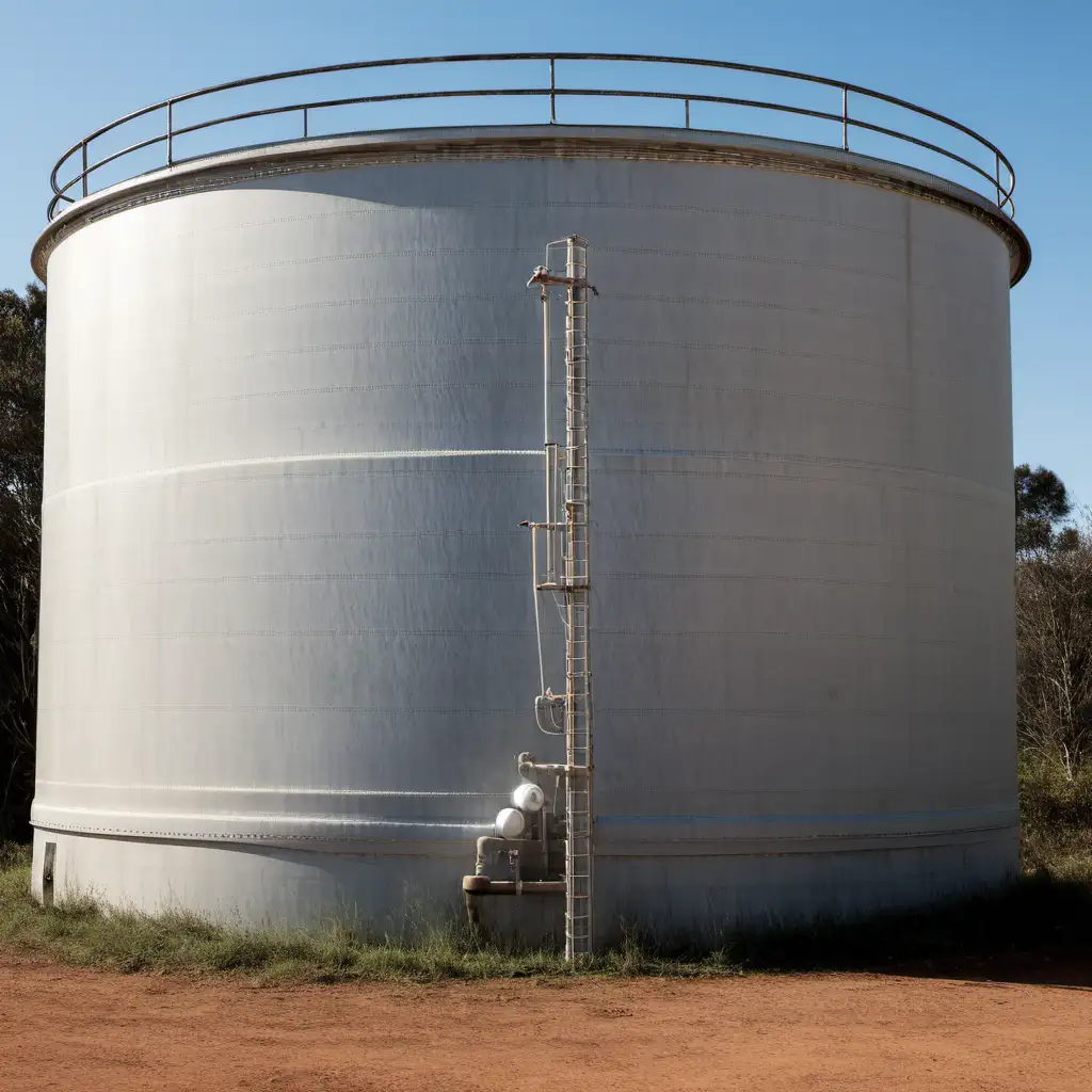 Rustic Water Tank in Serene Countryside Landscape