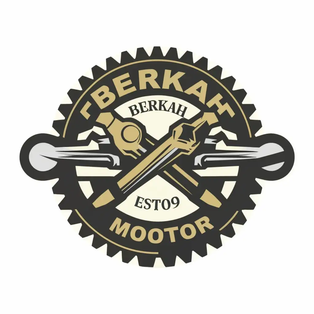 logo, MotorCycle, Automotive, Mechanics, Machine Gears. Spanner, with the text "Berkah Motor", typography, be used in Automotive industry