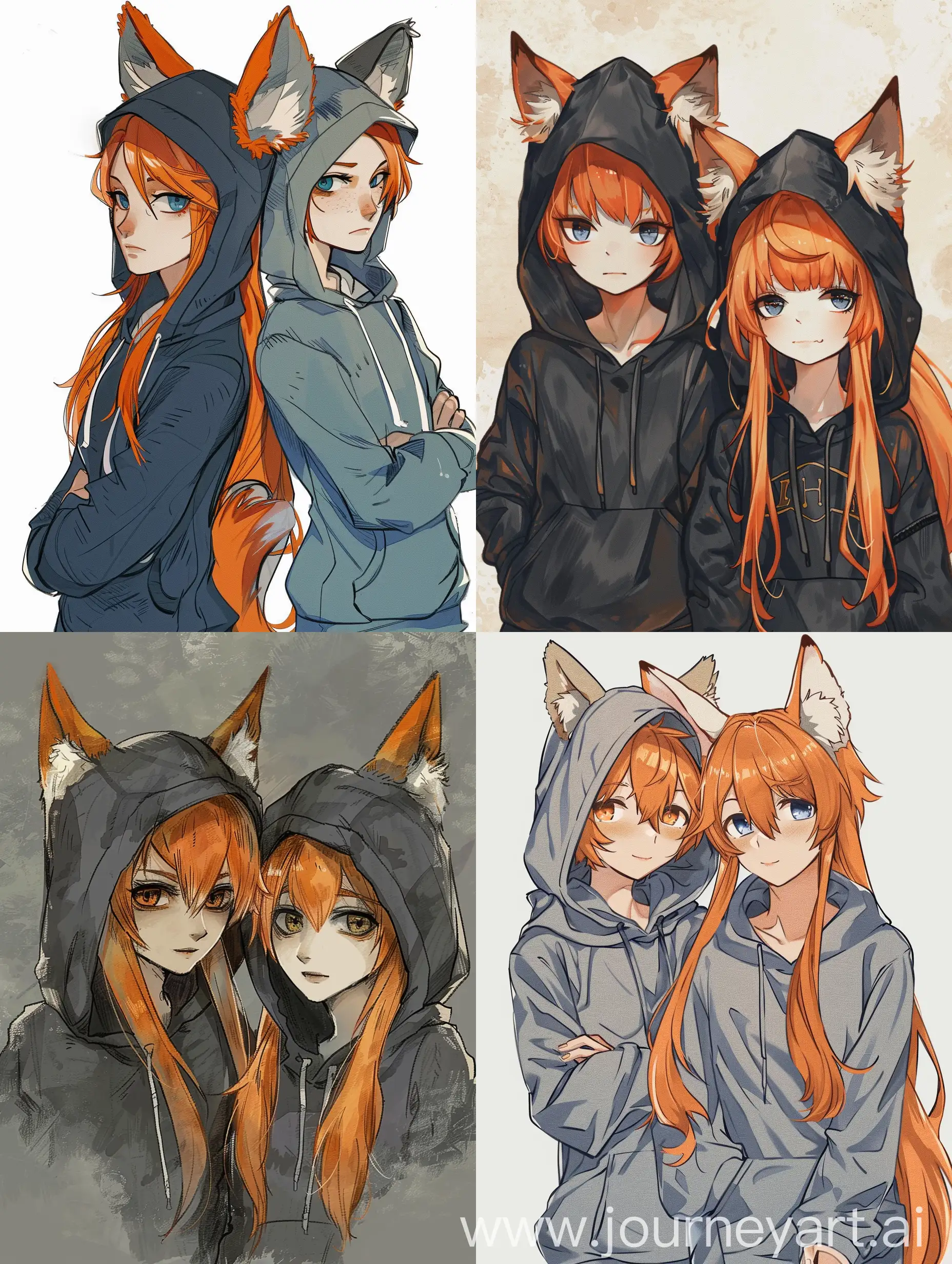 Playful-Siblings-Cute-FoxEared-Sister-and-Brother-in-Matching-Orange-Hoodies