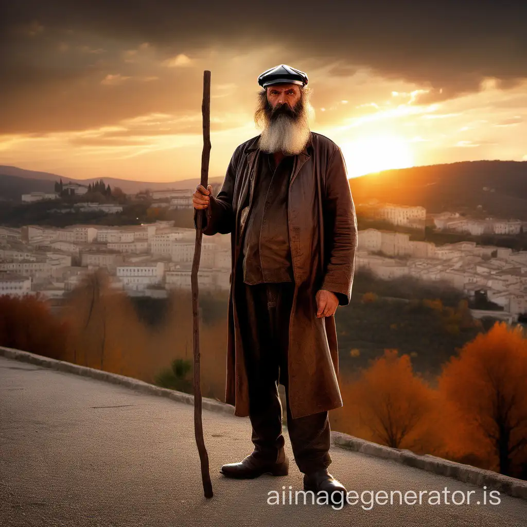 Solitary-Figure-in-19th-Century-City-of-Digne-at-Sunset