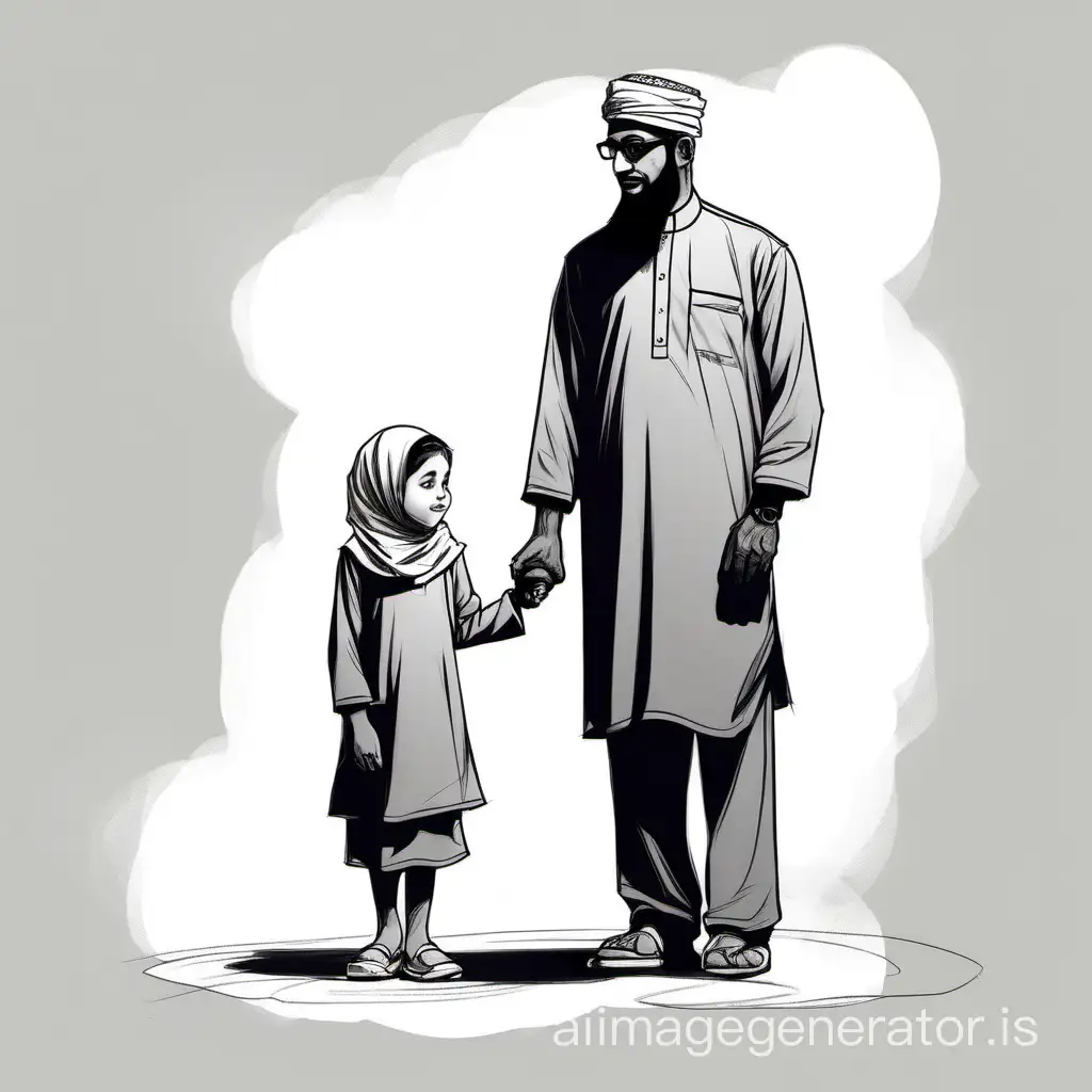 Muslim-Father-Giving-Guidance-to-Daughter-Heartwarming-Full-Body-Sketch