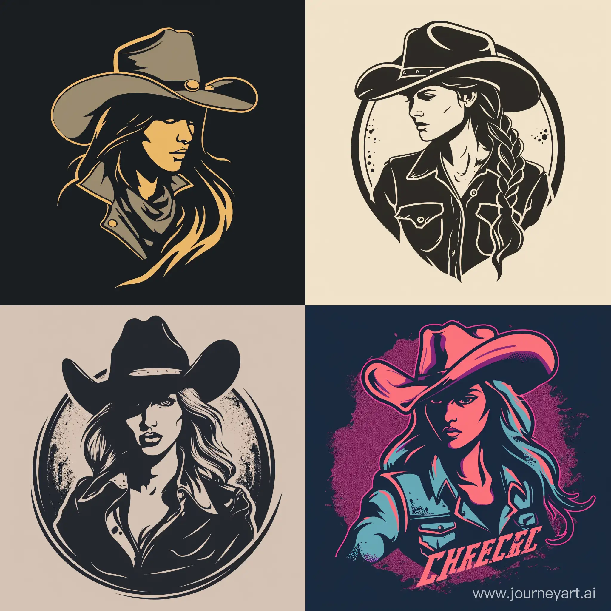 minimalistic and halftone logo of a cowgirl, in vector style