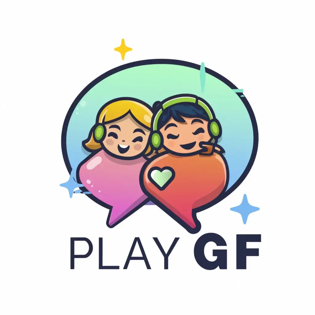 a logo design,with the text 'playgf', main symbol:Chat Room Girls & Boys,Moderate,clear background
