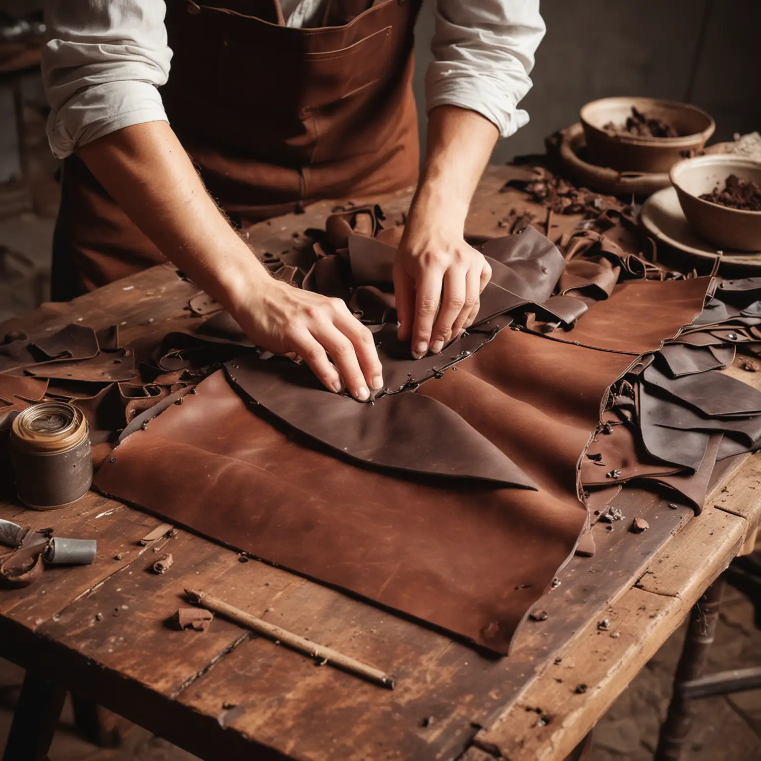 Skilled Cobbler Crafting Leather Goods
