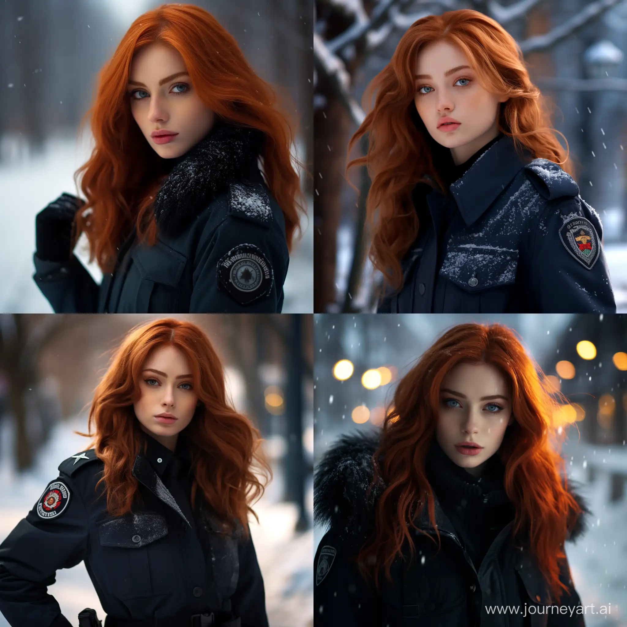 RedHaired-Girl-in-Winter-Police-Uniform