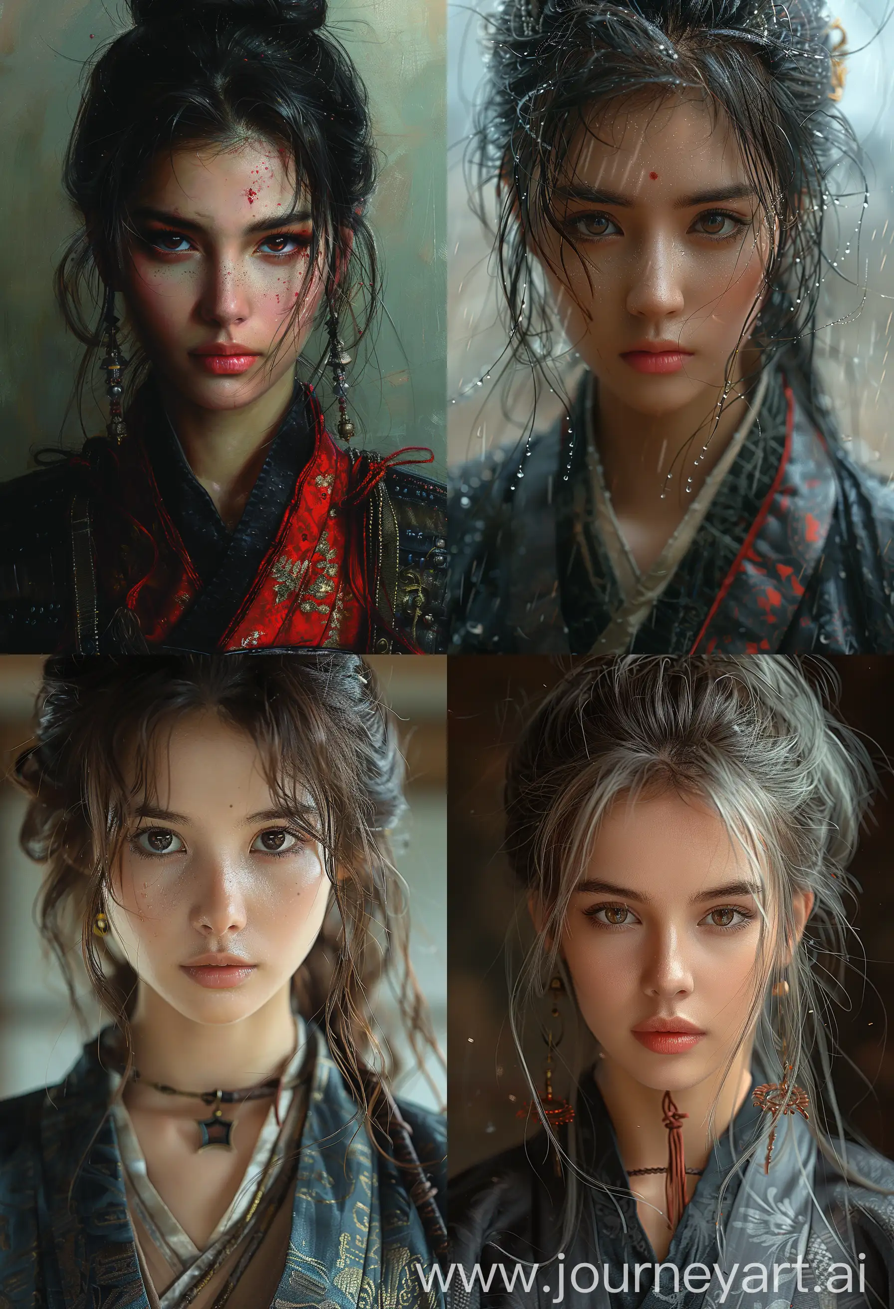Young fantasy stunning female samurai --s 800 --ar 13:19