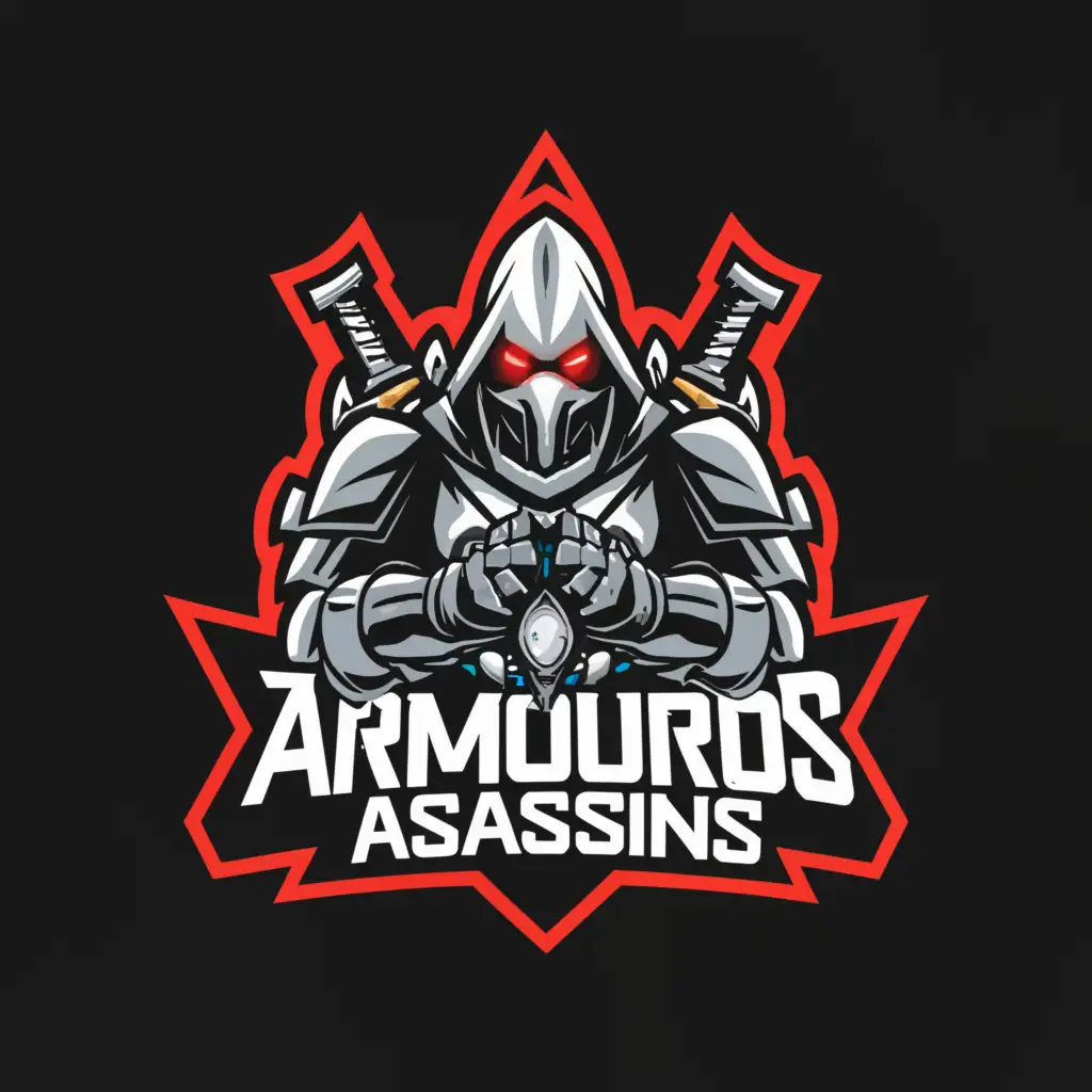a logo design,with the text "Armoured assassins", main symbol:Holy Armoured Assassin crushing skulls,Moderate,clear background
