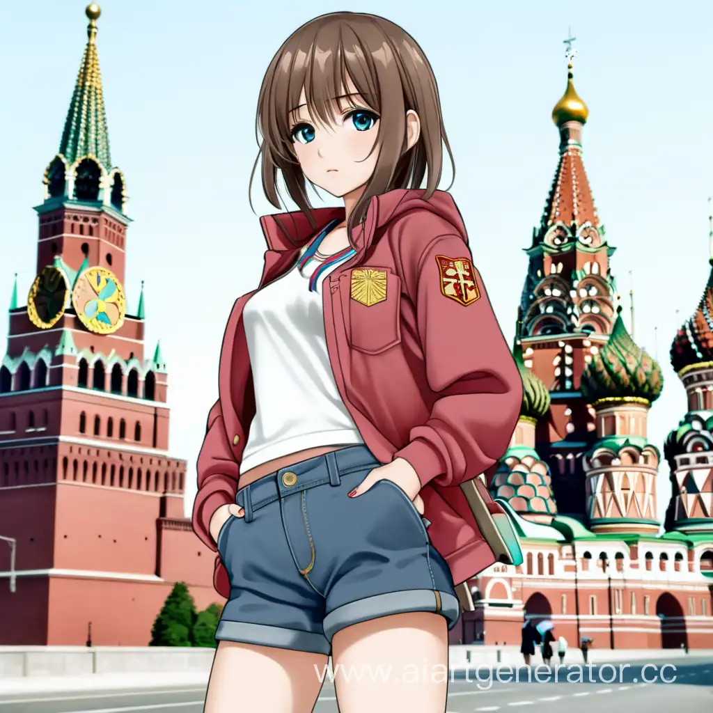 Anime-Girl-in-Shorts-Visiting-the-Kremlin-with-Hands-in-Pockets