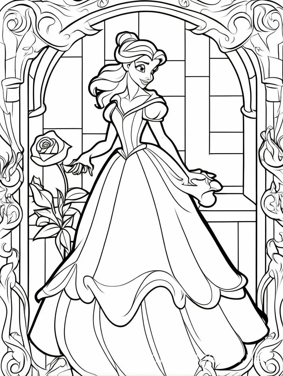 Beauty-and-the-Beast-Coloring-Page-Simple-Line-Art-on-White-Background