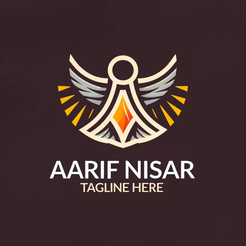 a logo design, with the text 'Aarif Nisar', main symbol: the wings above the name and a sun with the redness of the sun in the background, moderate, to be used in profile picture, no tangle here written in the logo