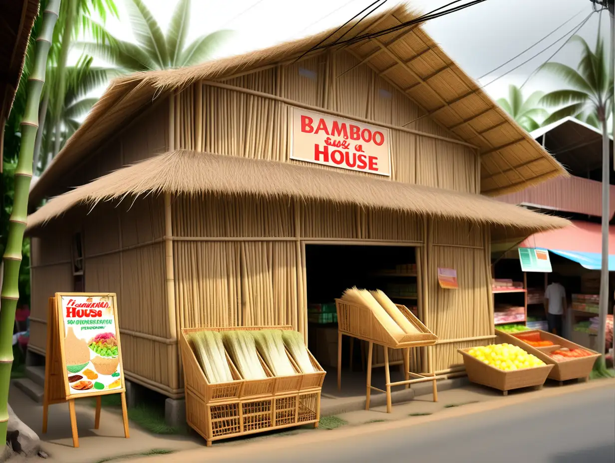 country store between a Sari-Sari and a modern supermarket, rural bamboo house philippine village