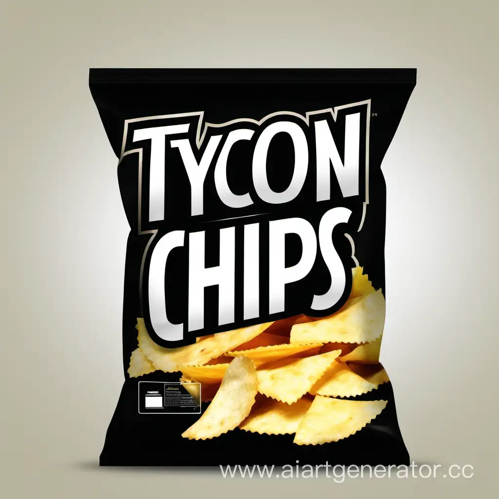 создай макет пачки чипсов с названием "TycON"