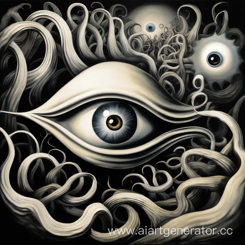 Surrealistic-Flying-Eye-with-Tentacles-and-Masks