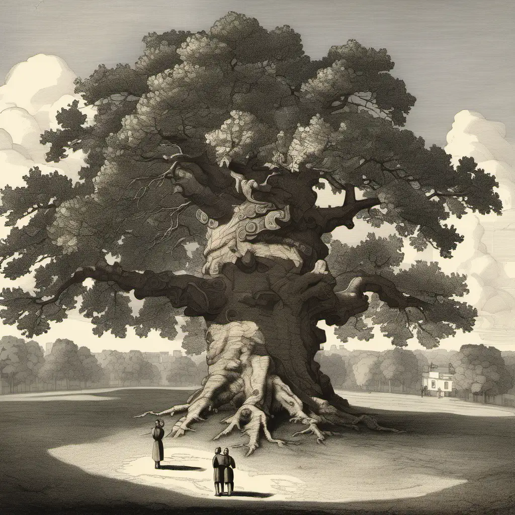 Majestic Ancient Oak Tree with Awestruck Observers