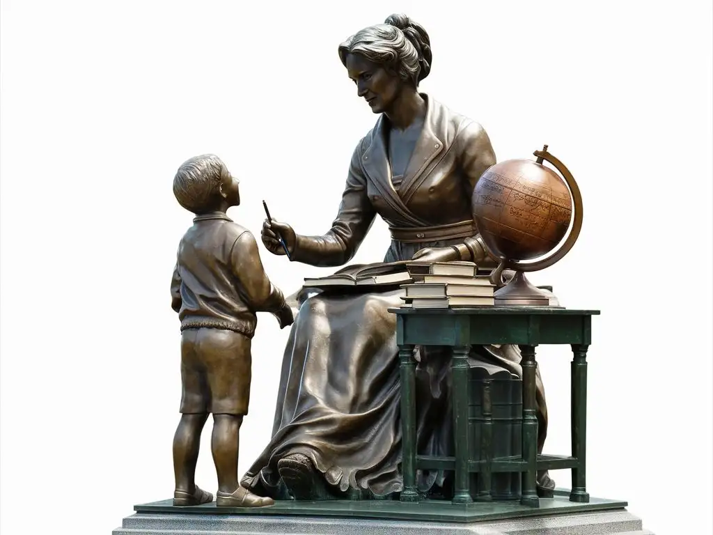 Bronze Monument of Pioneering Female Teacher with Globe and Books