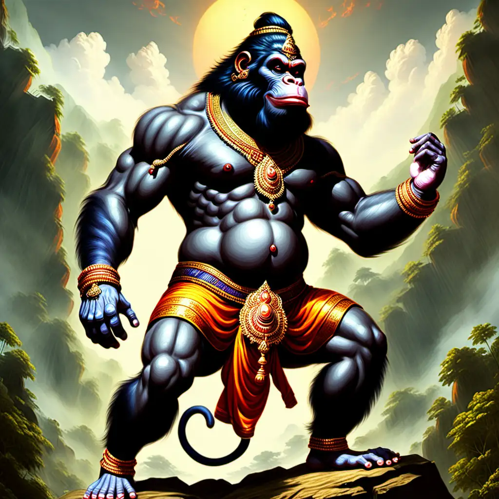Epic Depiction of Giant Ape Hanuman in The Ramayana