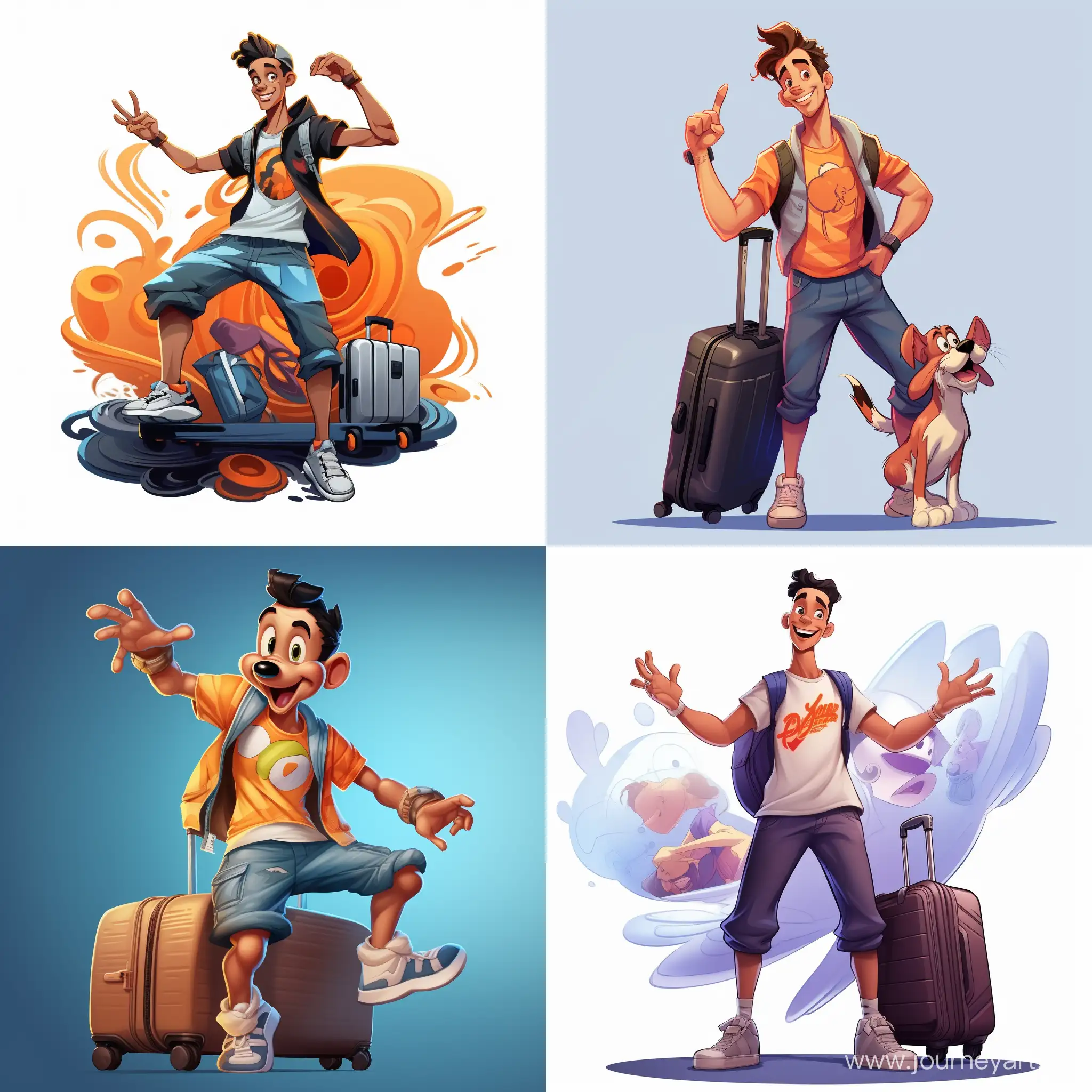 Playful-Goofy-Cartoon-Character-Poses-with-Stylish-Nike-Sneakers-and-Suitcase