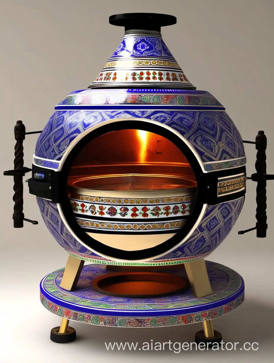 Innovative-Uzbek-Electric-Tandoor-with-Retractable-LegsWheels-and-National-Patterns