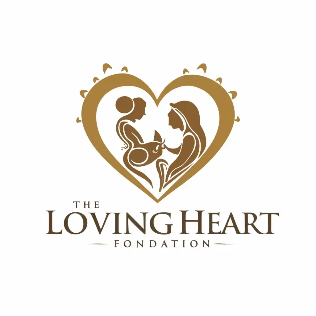 a logo design,with the text "Loving Heart Foundation", main symbol:heart, mother and child, cats and dogs,complex,be used in Religious industry,clear background