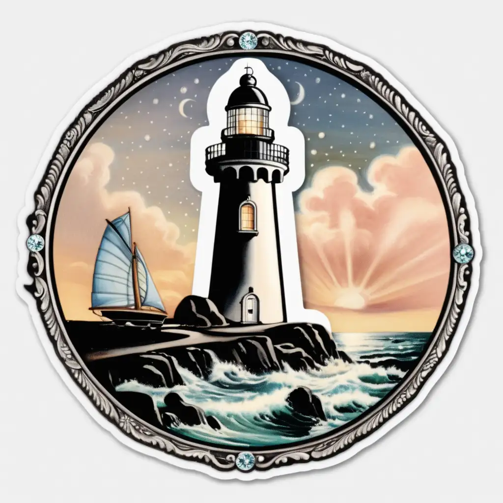 Vintage 1930s Glamour Lighthouse with Diamond Brooch Sticker