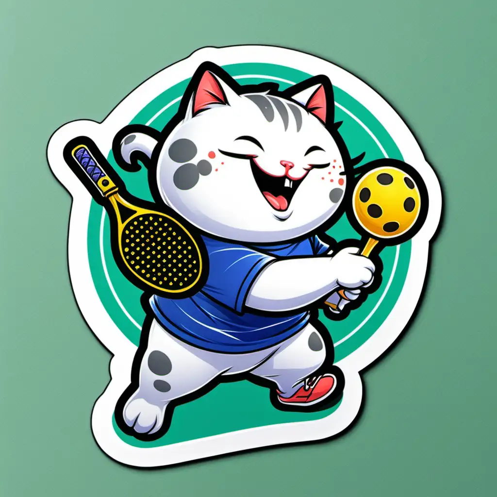 sticker of laughing cat playing pickleball
